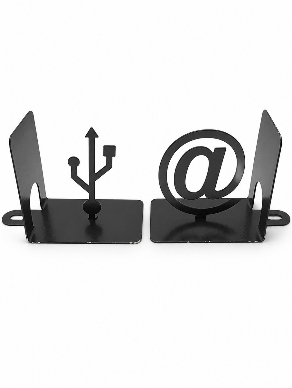 USB @ Symbol Black Metal Tech Bookends Computer Office Decor